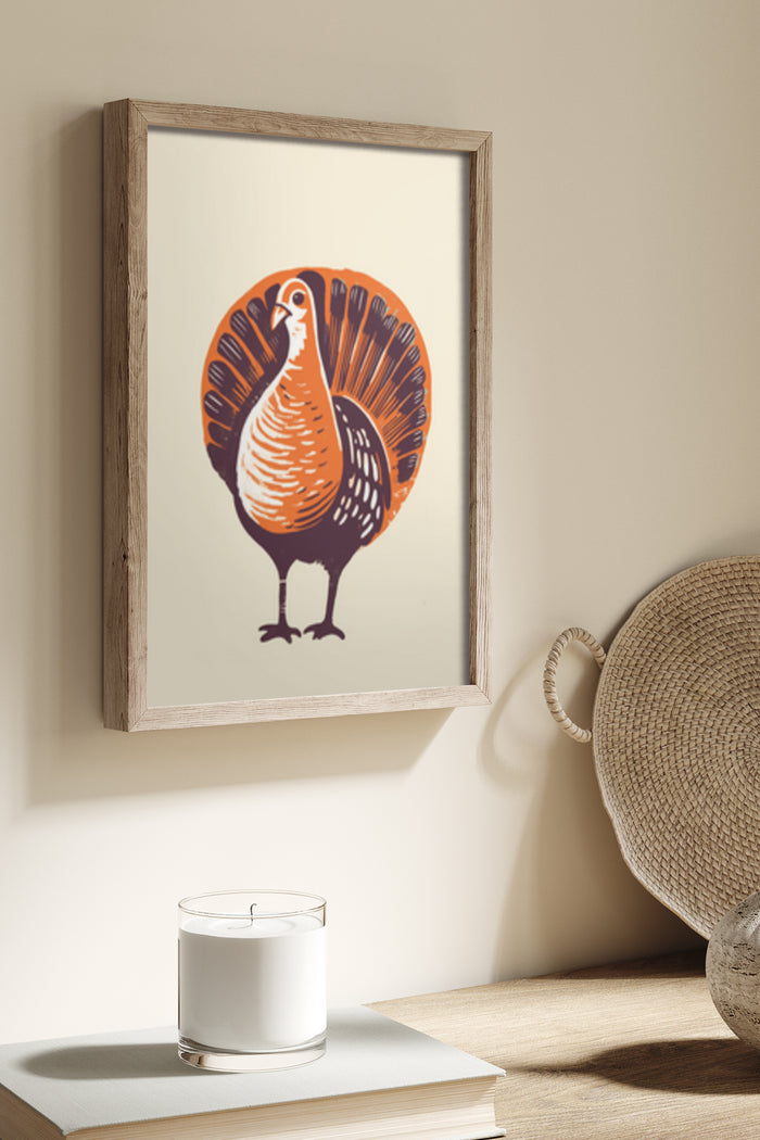 Vintage styled Thanksgiving poster featuring an illustrated turkey with warm colors