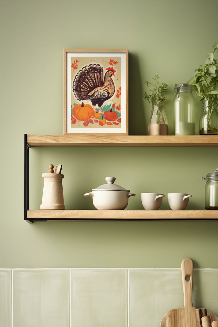 Vintage Turkey and Pumpkin Poster in Kitchen Interior