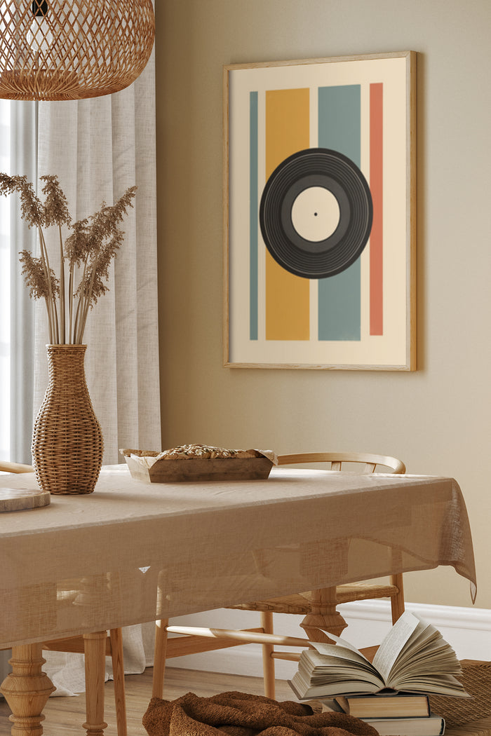 Vintage style vinyl record design poster in a contemporary dining room setting