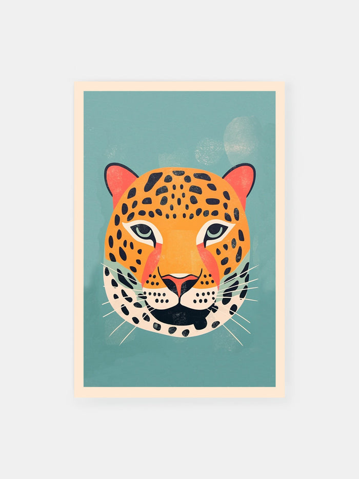 Wild Teal Leopard Portrait Poster