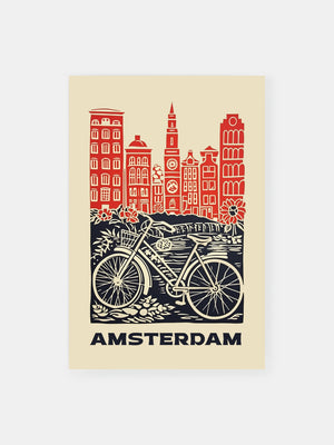 Woodcut Amsterdam Bicycle Poster