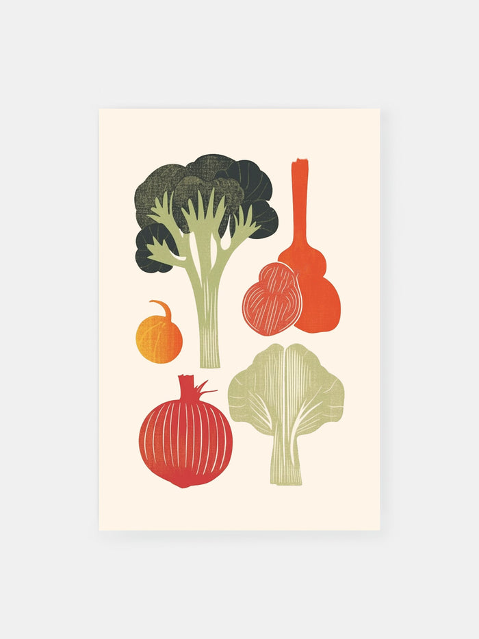 Woodcut Veggie Print Poster